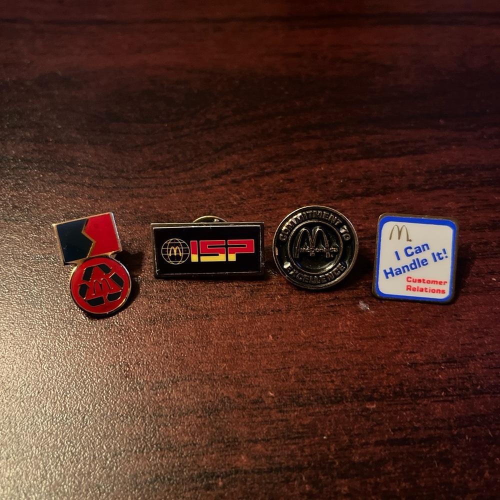Lot Of 4 McDonald’s Employee Lapel Hat Pins Customer Relations Recycling